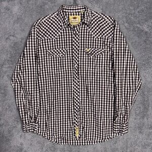 Larry Mahan Shirt Mens XL Brown Check Plaid Western Pearl Snap Diamond Saw Tooth